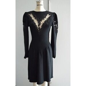 Vintage Pat Sandler Wellmore Black Santana Knit Bead Puff Sleeve Dynasty